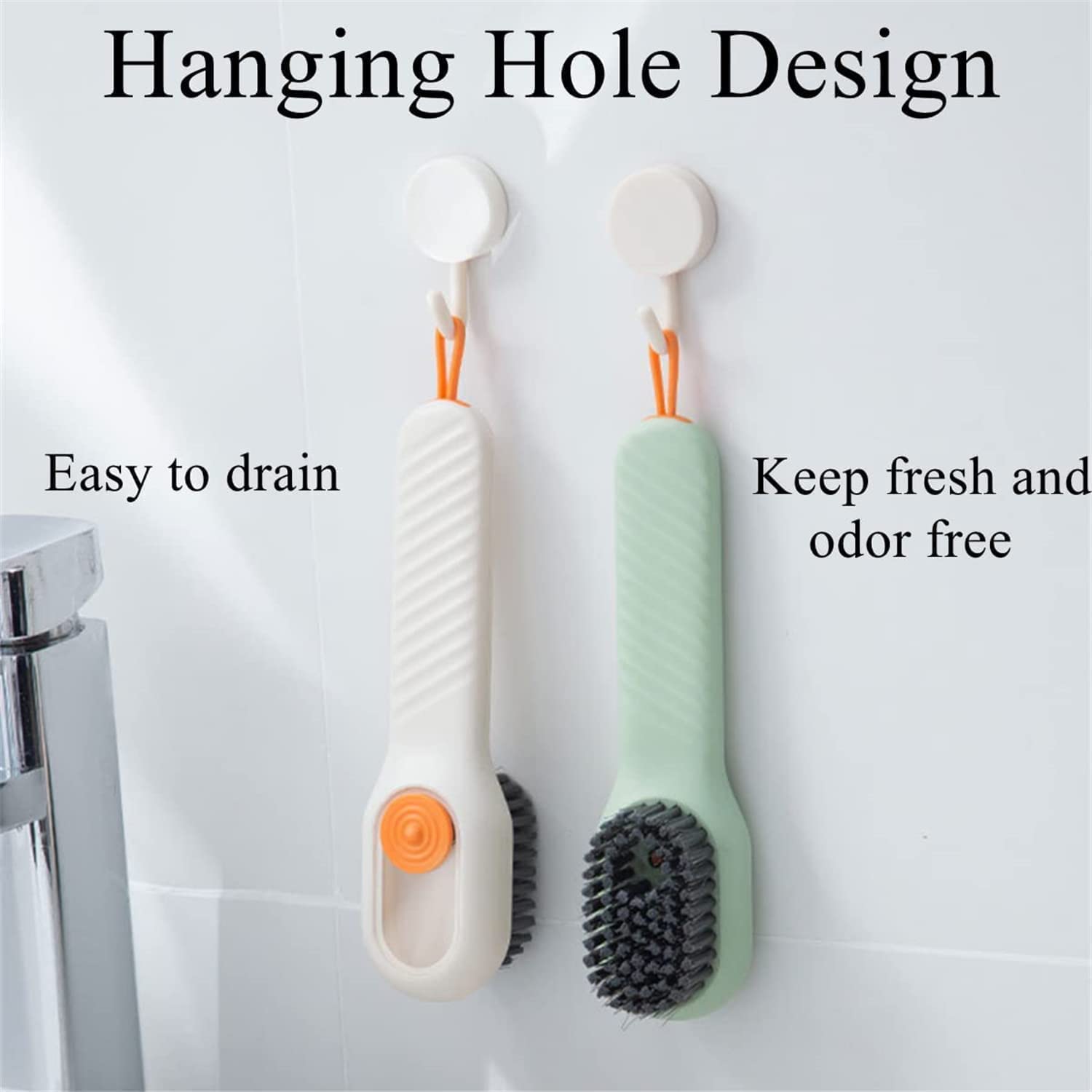 Soap Dispensing Cleaning Brush with Handle – Reusable Scrub Brush for Shoes, Clothes, Kitchen & Bathroom – Refillable Soap Dispenser – Multipurpose Washing Tool (Multicolor)