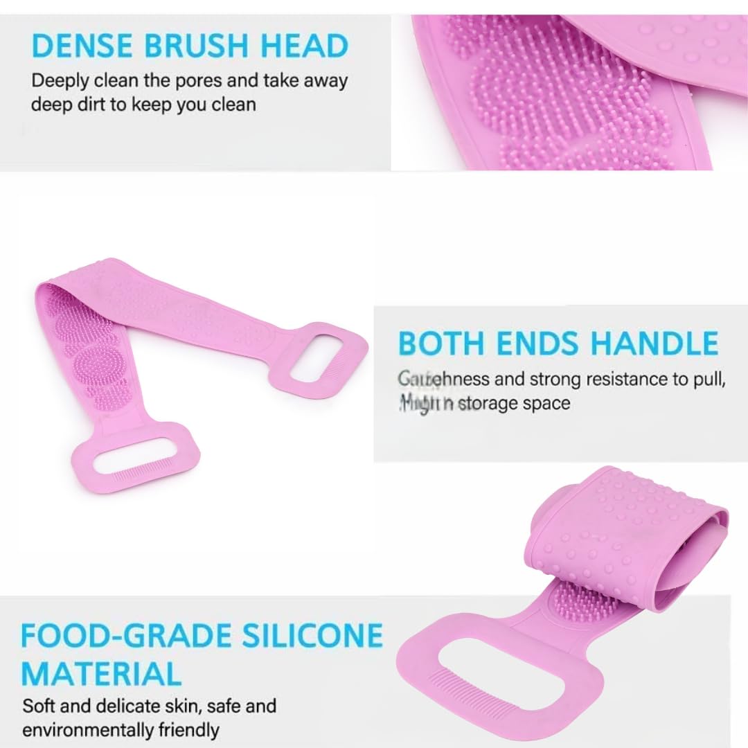 Silicone, Stretchable, Double Sided Soft Bristle Back Scrubber Belt For Bathing, Exfoliating, Deep Skin Body Cleaning, Dead Skin Removal, Back Body Cleaning, For Man, Woman (Multi Color)