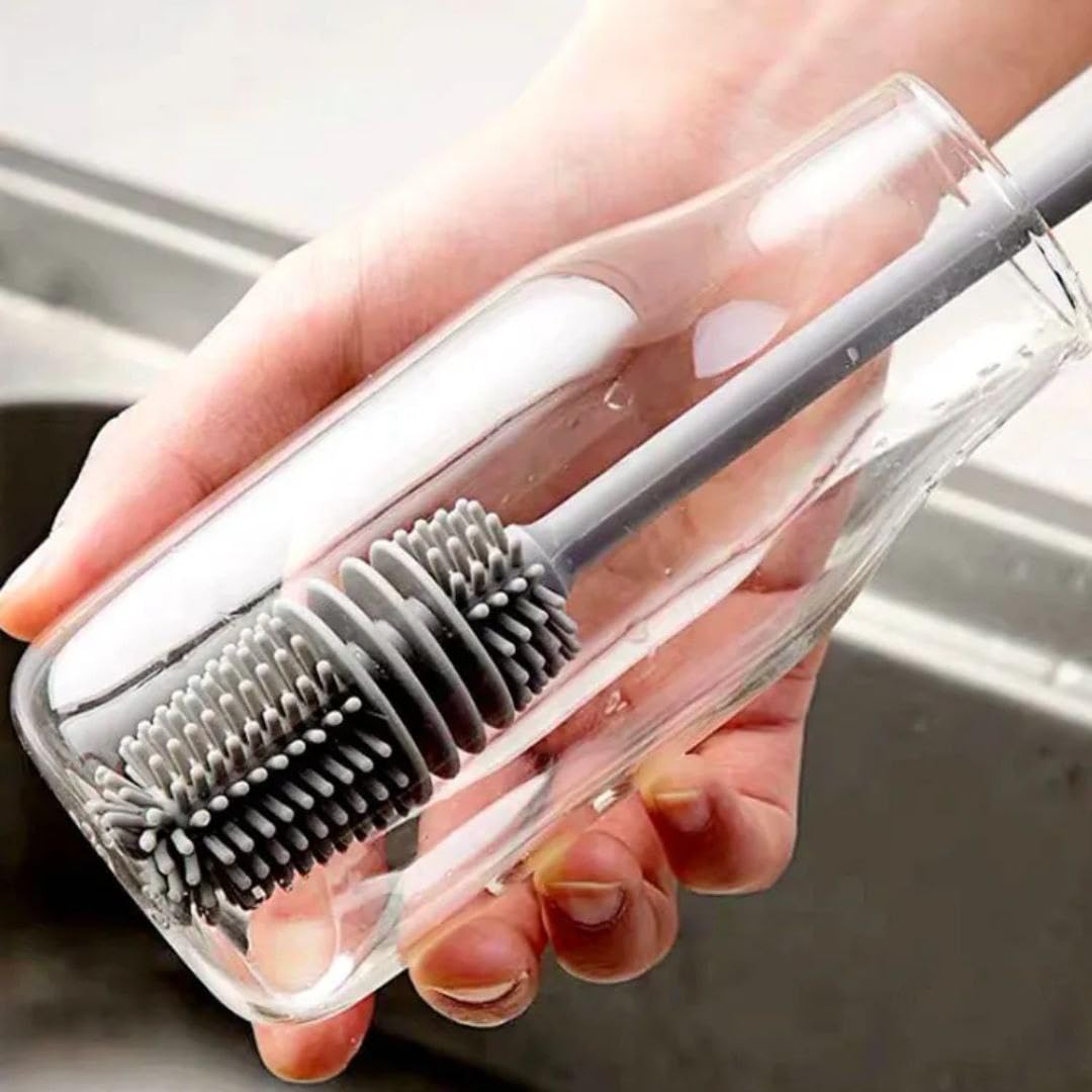 Long Handle Silicone Bottle Brush, Water Bottle Cleaning Brush, Grey