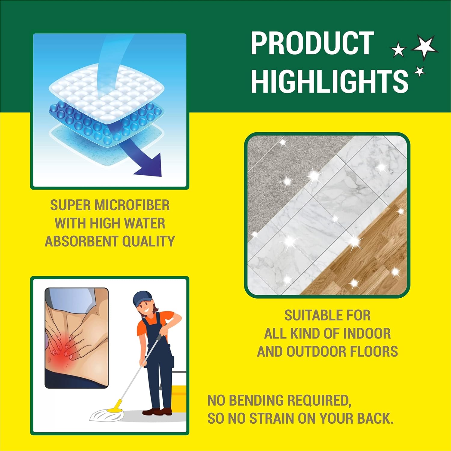 Deck' Mop Perfect for Cleaning Cover Large Cleaning Area at Home, Office, Kitchen, Lounge,Surface, Floor with Telescopic Sturdy Rod to Adjust to Your Hieght