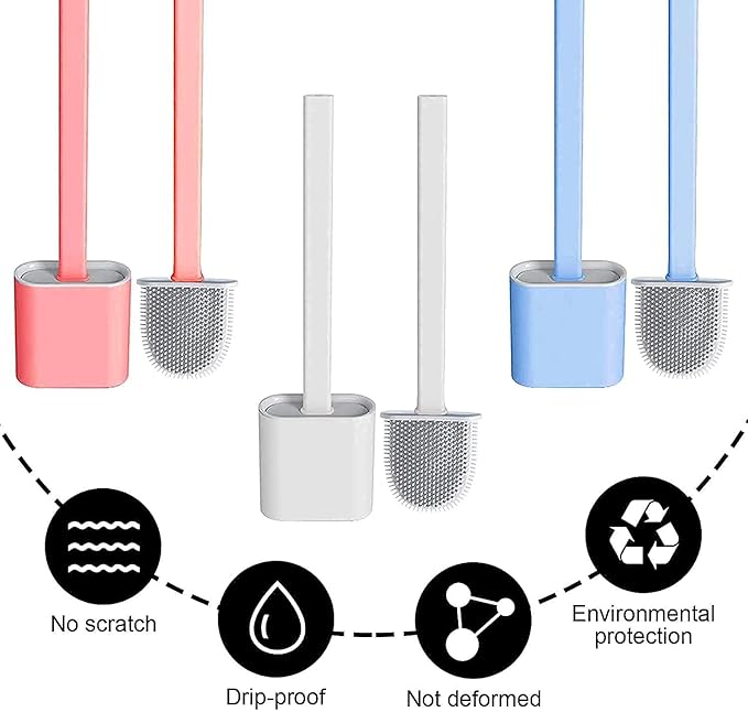 ToiletBrush,Silicone Water Drop Toilet Brush and Holder Set, Wall Mounted Deep Cleaning Toilet Bowl Brush for Bathroom ToiletBrush and Holder Set