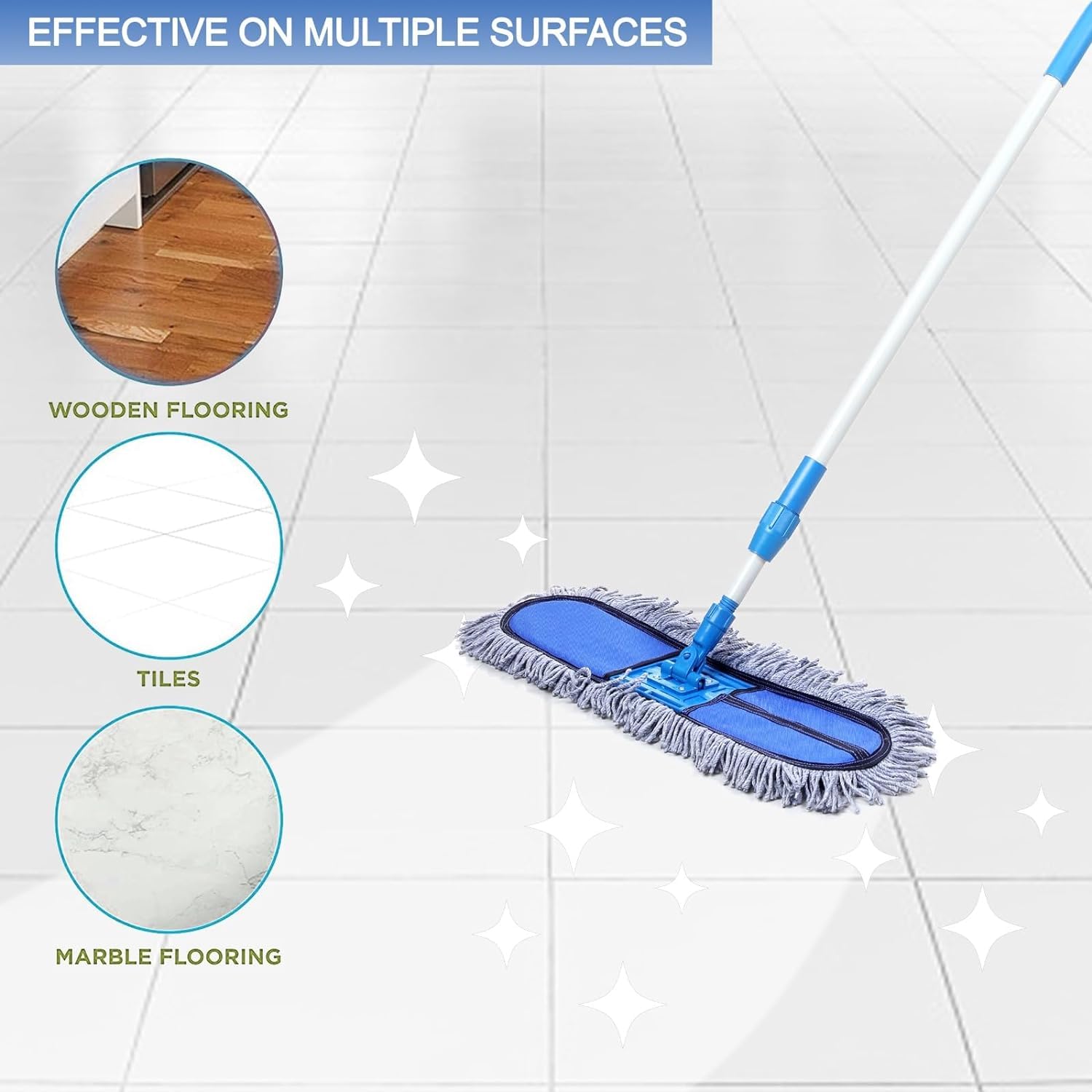 Microfiber Wet & Dry Cotton Pad Floor Mop  Telescopic handle Floor Cleaning Mop Home Office Hotels Hospitals(18 INCH Full Set)