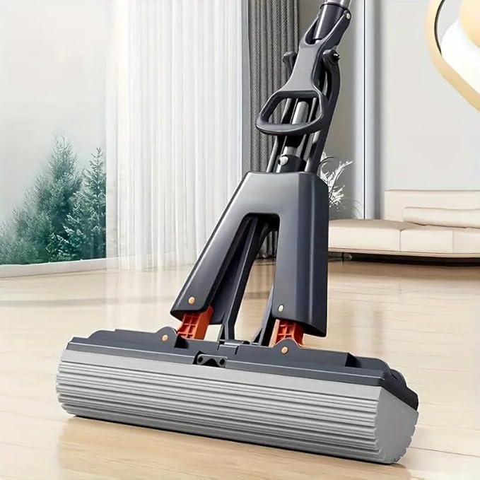 Absorbent PVA Sponge Mop with Stainless Steel Telescopic Pole – Extendable Handle Mopstick for Tile, Wood, and Kitchen Floor Cleaning – Super Absorbent Roller Sponge Mop