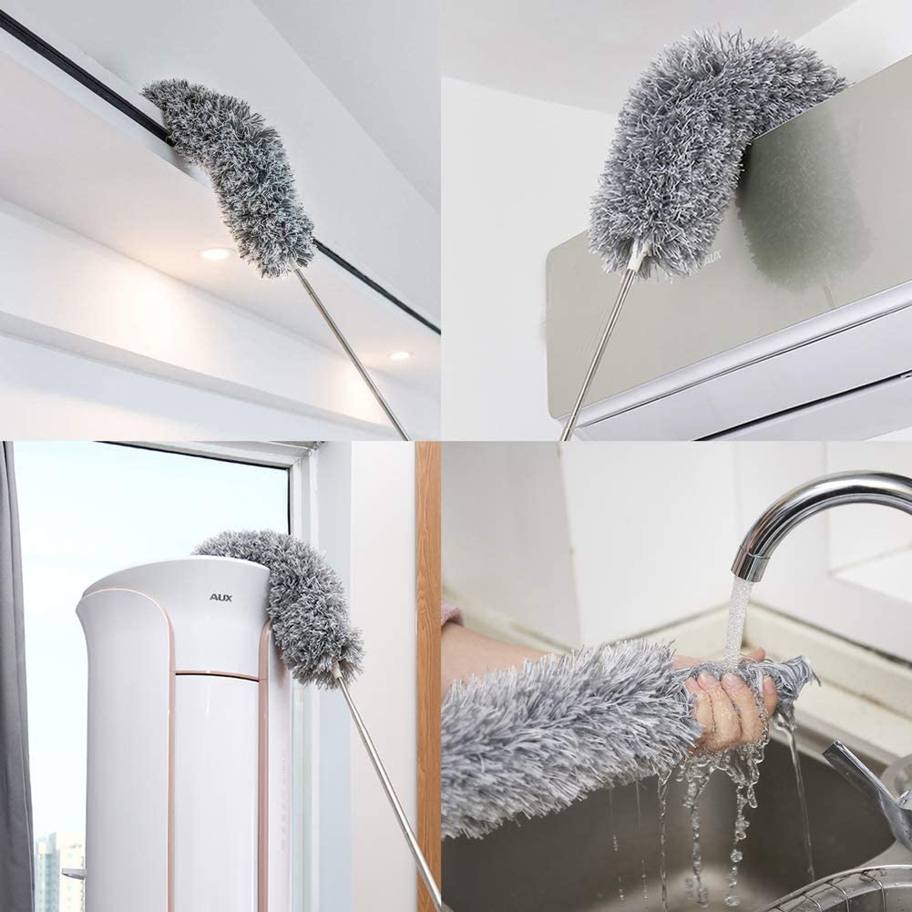 ong Handle Microfiber Feather Fan Ceiling Duster for Dust Cleaning with extendable Pole 100 Inch with Anti Scratch Bendable Brush for Cleaning High roof Cobweb Stick | Grey