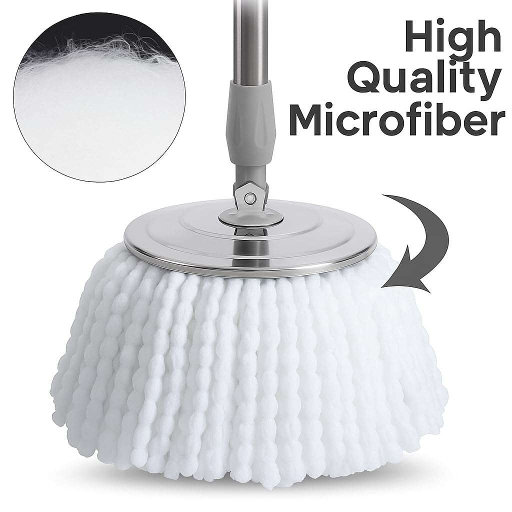 Plastic Mop Head Refill | Heavy Quality Microfiber Spin Mop Refill | Super Absorbent Pads for Floor Cleaning | Durable Virgin Plastic Core, Washable and Compatible