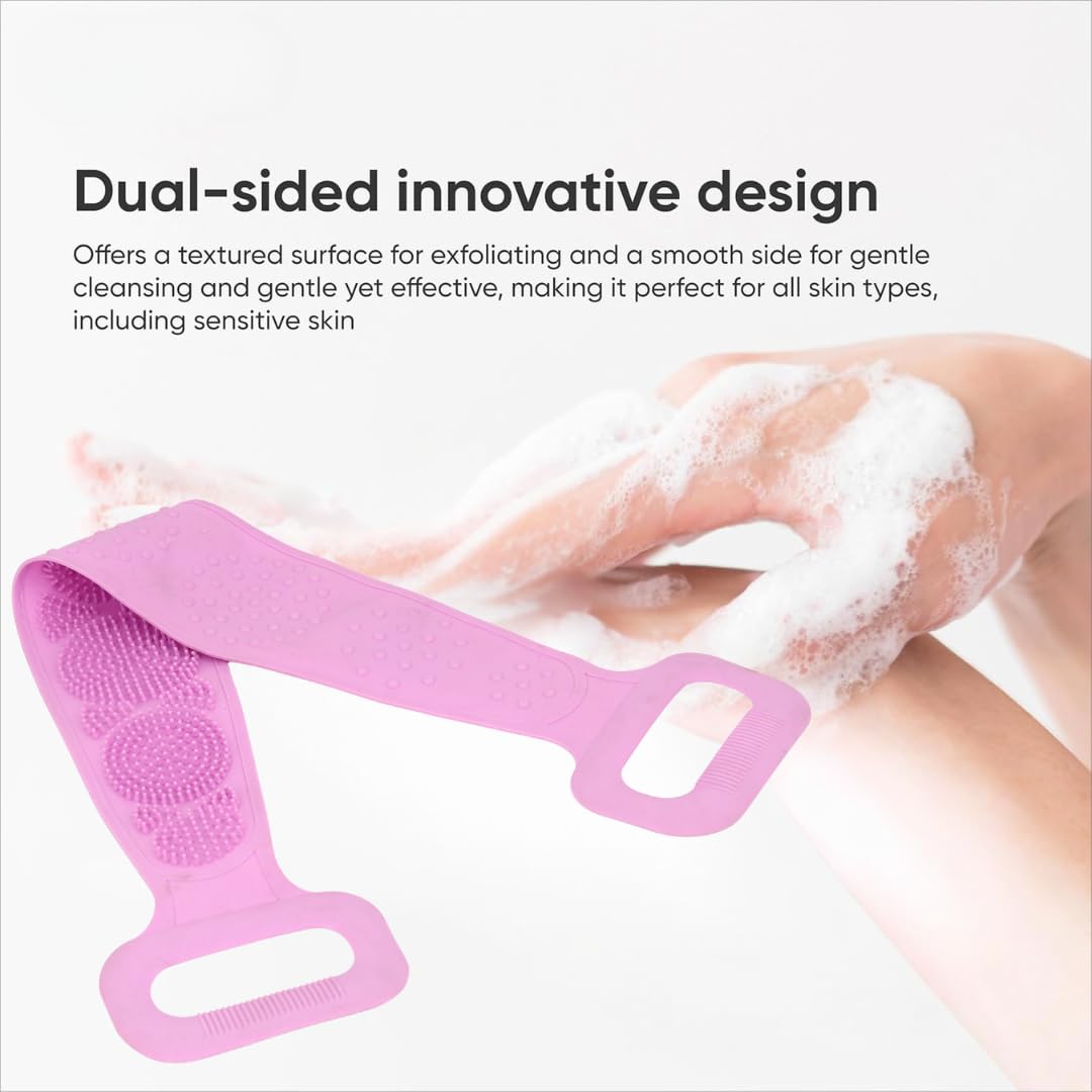 Silicone, Stretchable, Double Sided Soft Bristle Back Scrubber Belt For Bathing, Exfoliating, Deep Skin Body Cleaning, Dead Skin Removal, Back Body Cleaning, For Man, Woman (Multi Color)