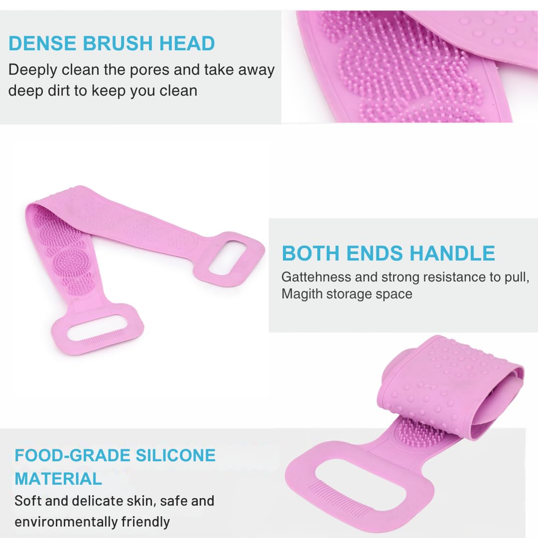 Silicone, Stretchable, Double Sided Soft Bristle Back Scrubber Belt For Bathing, Exfoliating, Deep Skin Body Cleaning, Dead Skin Removal, Back Body Cleaning, For Man, Woman (Multi Color)