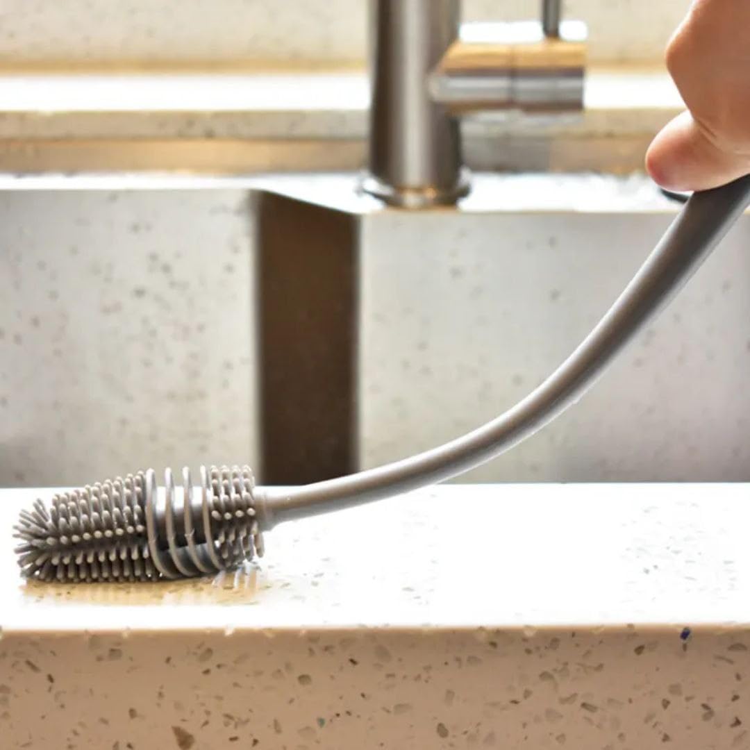 Long Handle Silicone Bottle Brush, Water Bottle Cleaning Brush, Grey